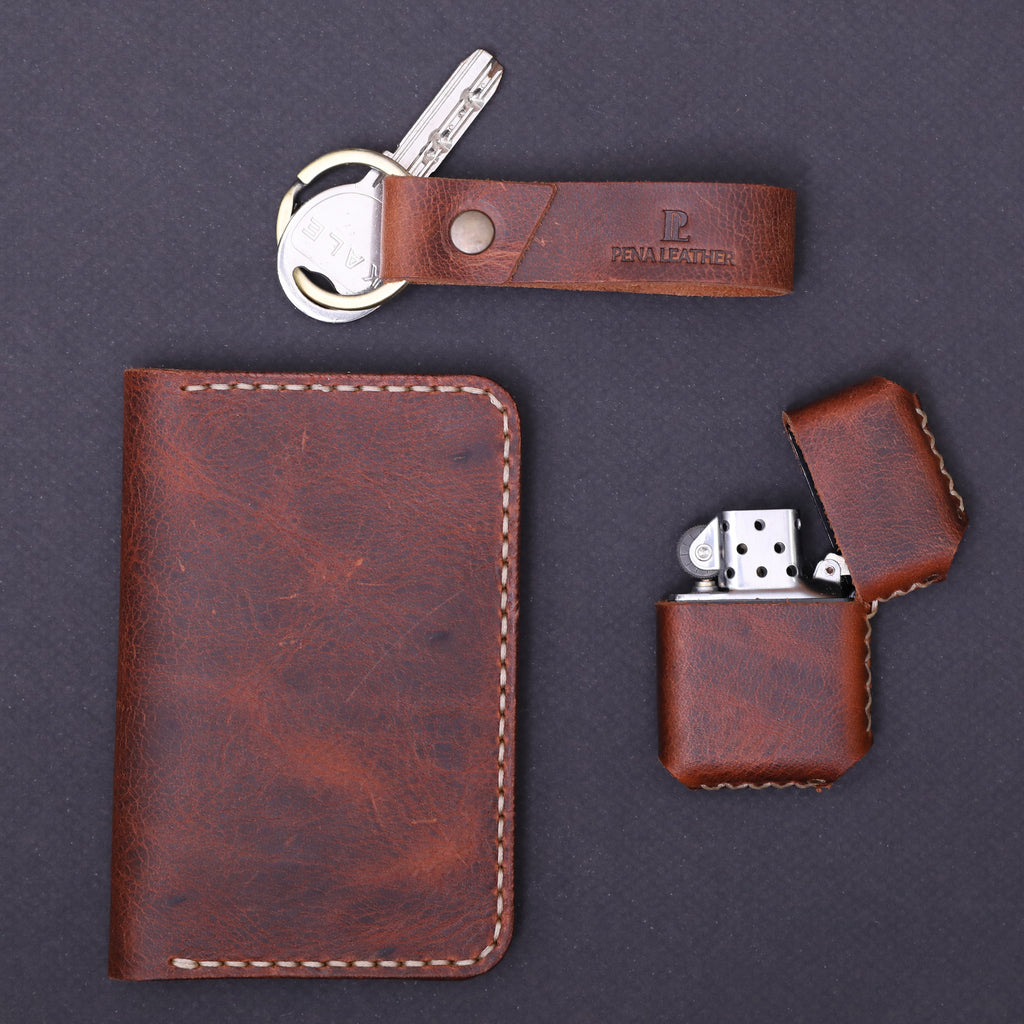 Dikey Cüzdan Anahtarlık Çakmak Hediye Seti